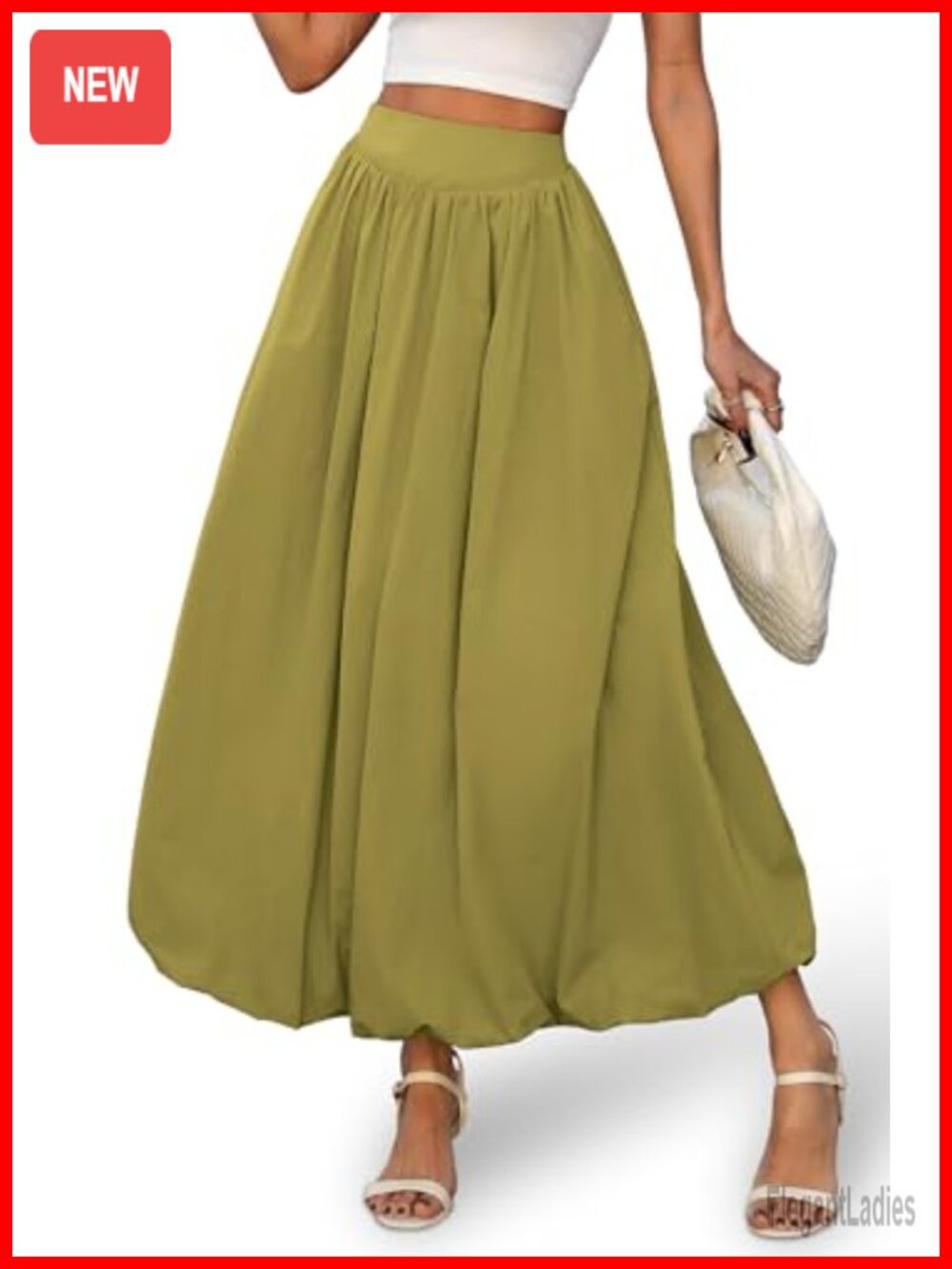Women's Bubble Maxi Skirt Elastic Waist A-Line Puffy Hem with Pockets